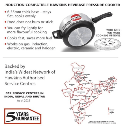 Hawkins Contura Aluminium Inner Lid Pressure Cooker, 5 Litre, Silver (HC50) - Image 3